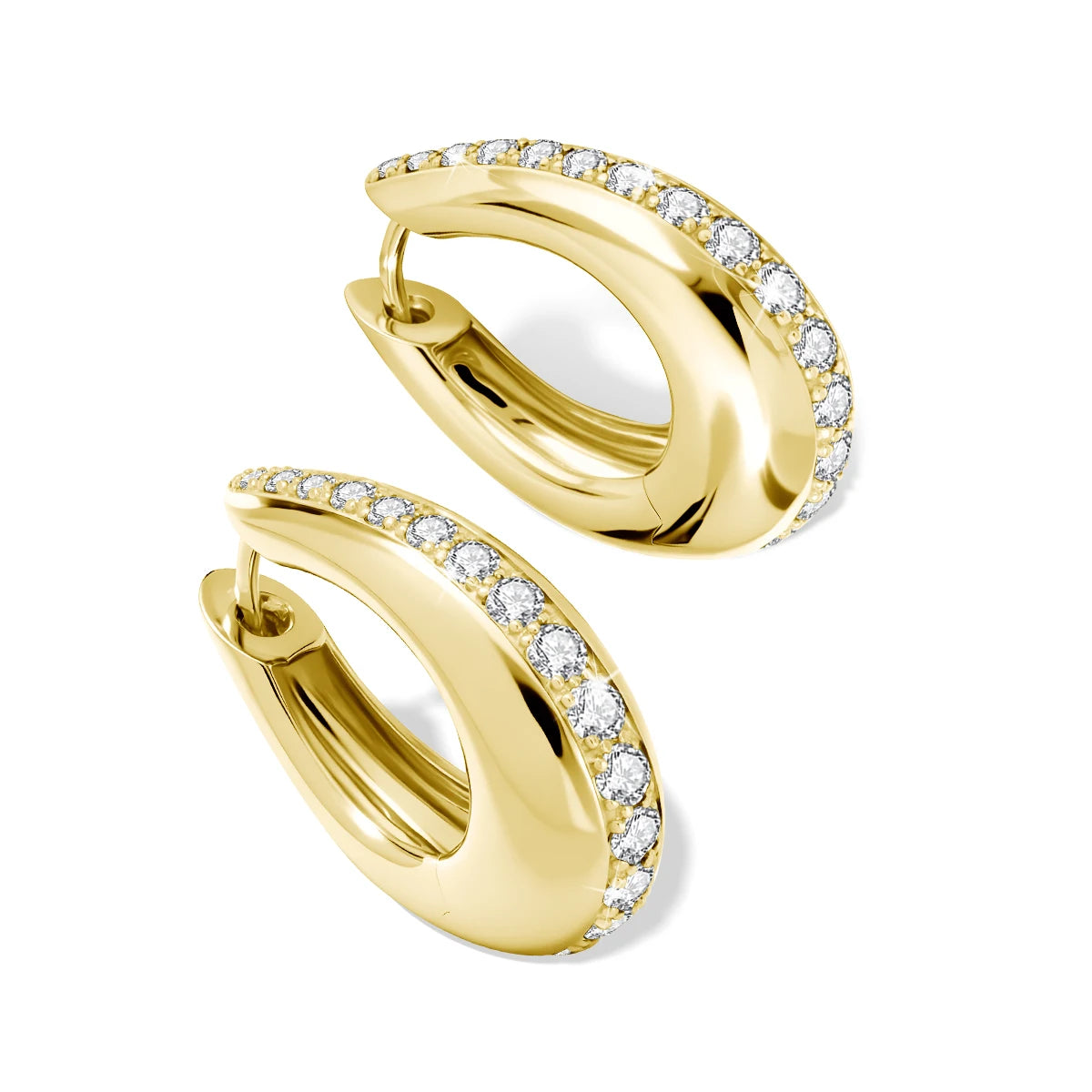 14K gold filled moissanite chunky hoop earrings with pavé stones - thick bold design, hypoallergenic - Sensitive Stones