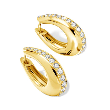 Moissanite chunky pavé hoop earrings in 18K yellow gold plating product shot white background - Sensitive Stones 