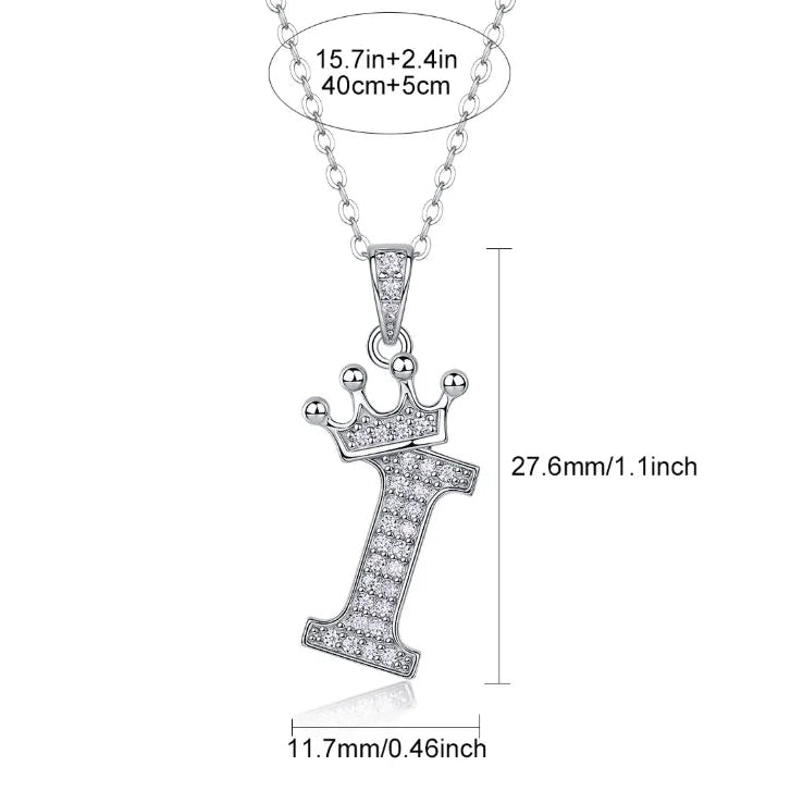 Moissanite crown initial necklace Idimensions 1.1inch tall 925 sterling silver pavé pendant - Sensitive Stones
