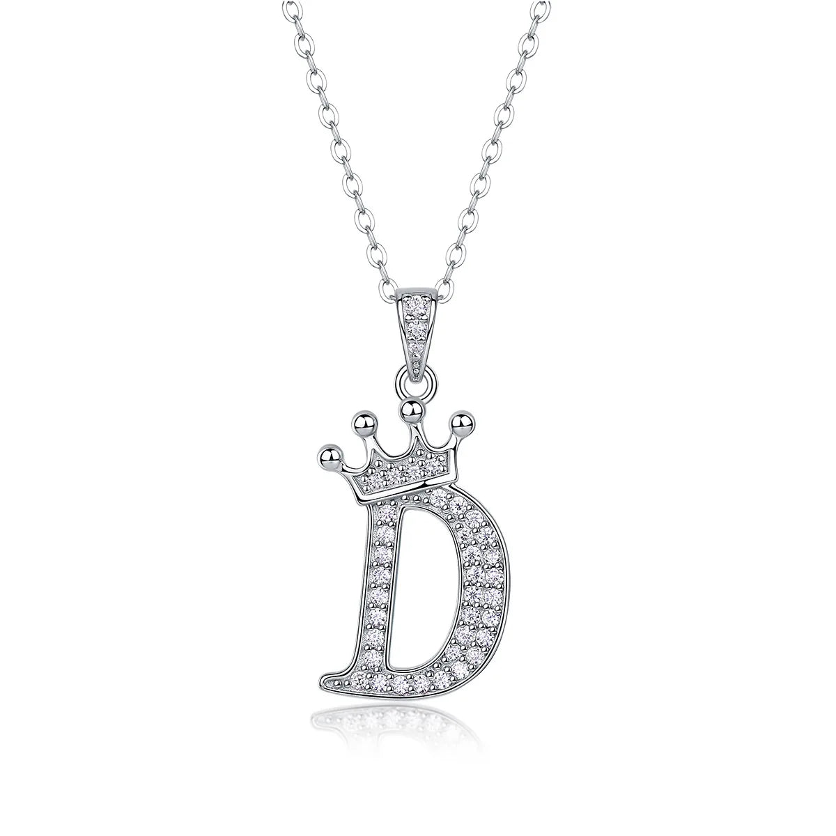 Moissanite crown initial necklace letter D fully pavé-set 925 sterling silver rhodium plated - Sensitive Stones