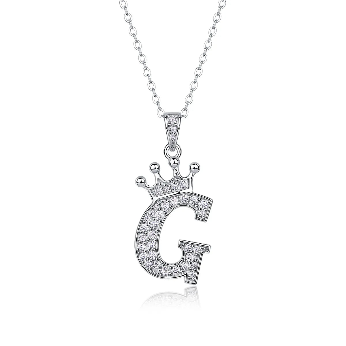 Moissanite crown initial necklace letter G fully pavé-set 925 sterling silver rhodium plated - Sensitive Stones