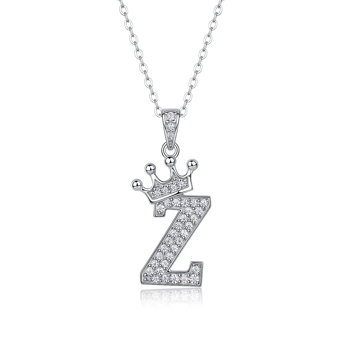 Moissanite crown initial necklace letter Z fully pavé-set 925 sterling silver rhodium plated - Sensitive Stones