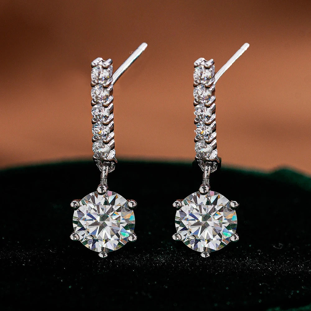 6-prong white moissanite drop earrings total 2ct with cubic zirconia accents in 925 sterling silver - Sensitive Stones