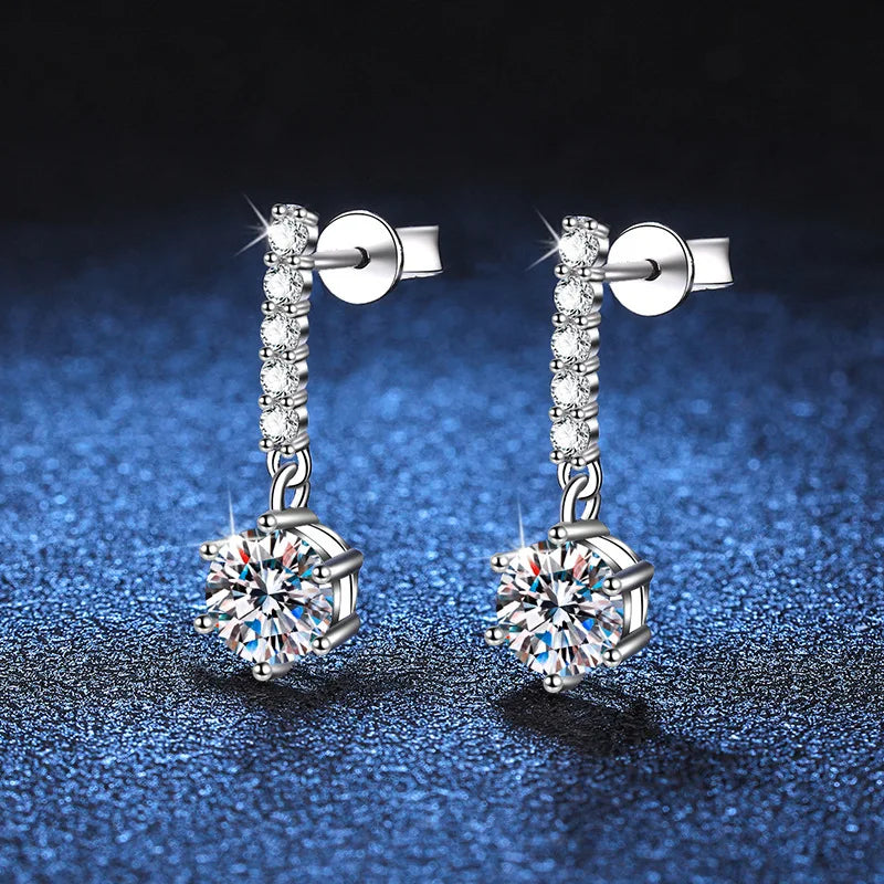 White moissanite drop earrings 2ct with 6-prong setting and butterfly backs - Sensitive Stones