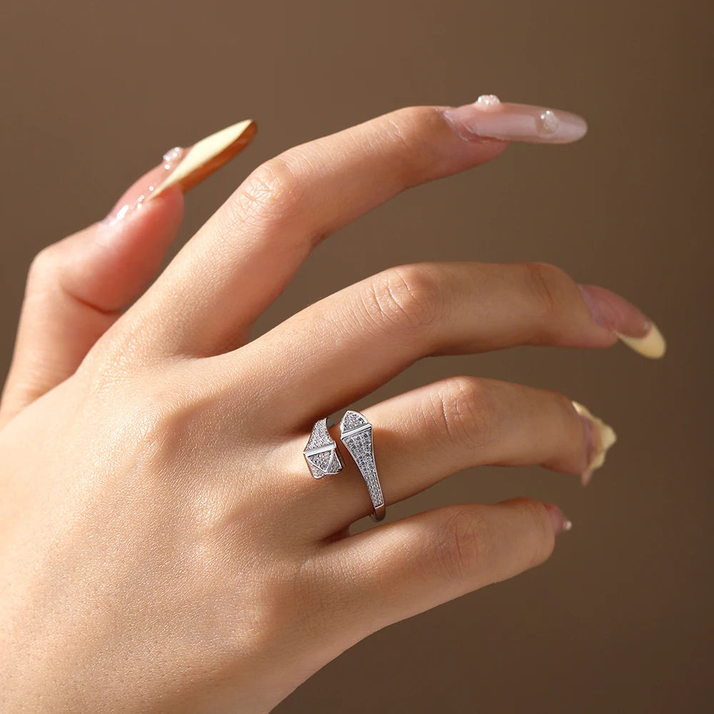 Moissanite Double Snake Head Ring set in 925 sterling silver base worn on hand,- Sensitive Stones 