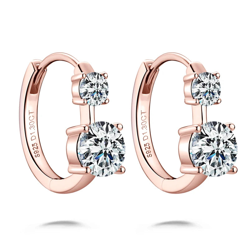 2.6ct double stone moissanite huggie hoop earrings D VVS1 rose gold plated - Sensitive Stones