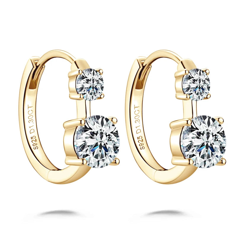 2.6ct double stone moissanite huggie hoop earrings D VVS1 yellow gold plated - Sensitive Stones