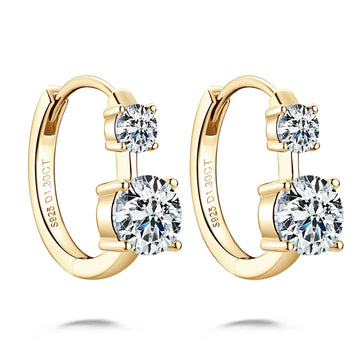 2.6ct double stone moissanite huggie hoop earrings D VVS1 yellow gold plated - Sensitive Stones