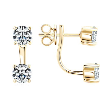 Moissanite double stud jacket earrings in yellow gold plating and 925 sterling silver base with 2-in-1 convertible design - Sensitive Stones