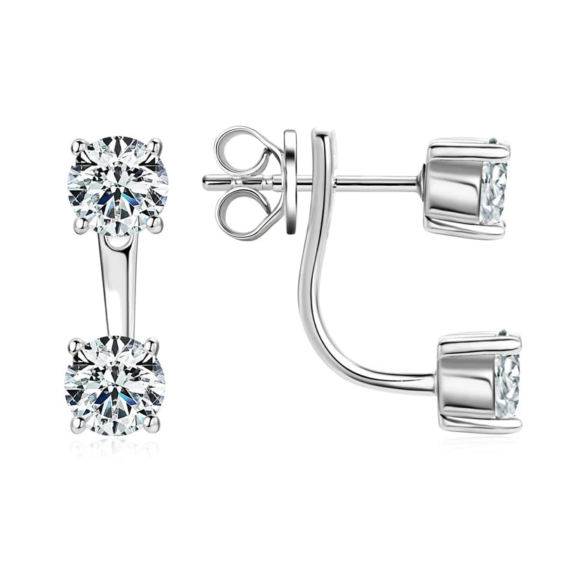 Moissanite double stud jacket earrings in 925 sterling silver base with front-back design, high-fashion jewelry - Sensitive Stones