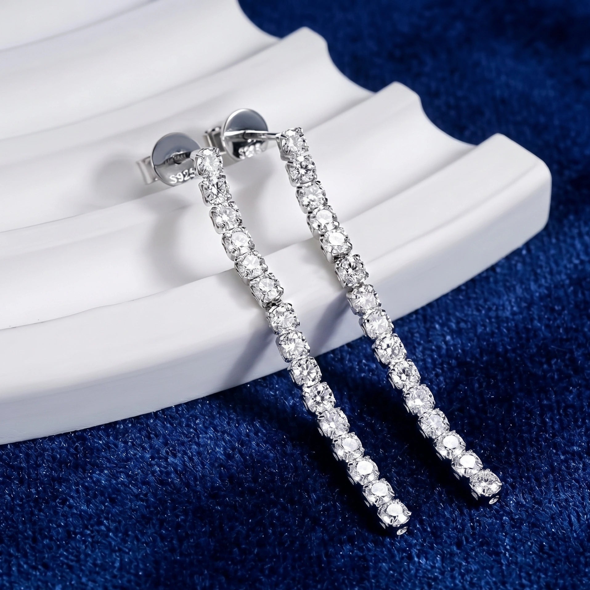 Moissanite drop dangle earrings, 925 sterling silver with 30 brilliant D color moissanite stones - Sensitive Stones