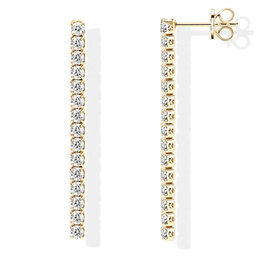 Gold moissanite drop dangle earrings, front and back view, 30 round stones, 18K gold plating, hypoallergenic - Sensitive Stones