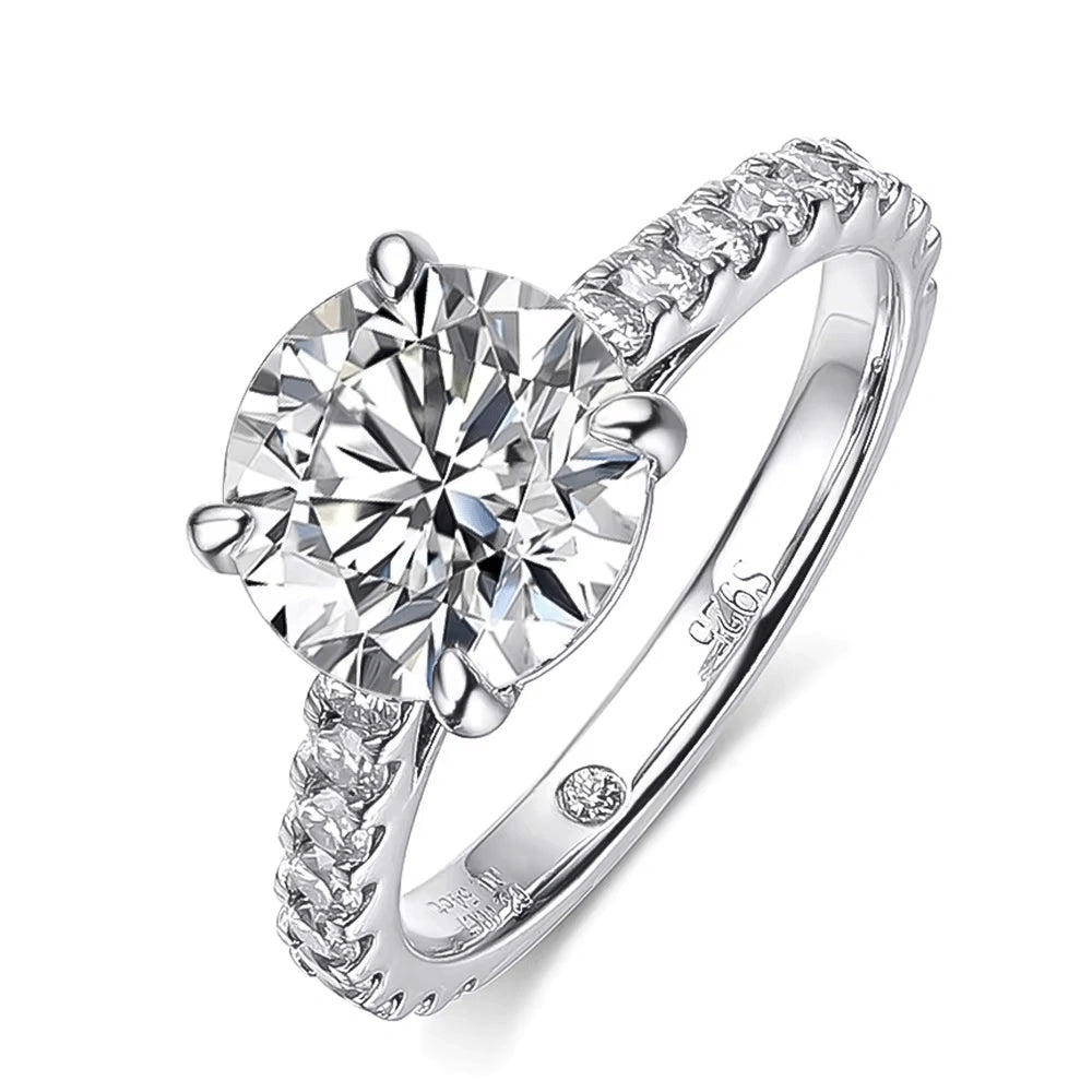 4-prong moissanite center stone engagement ring with sparkling moissanite band - Sensitive Stones