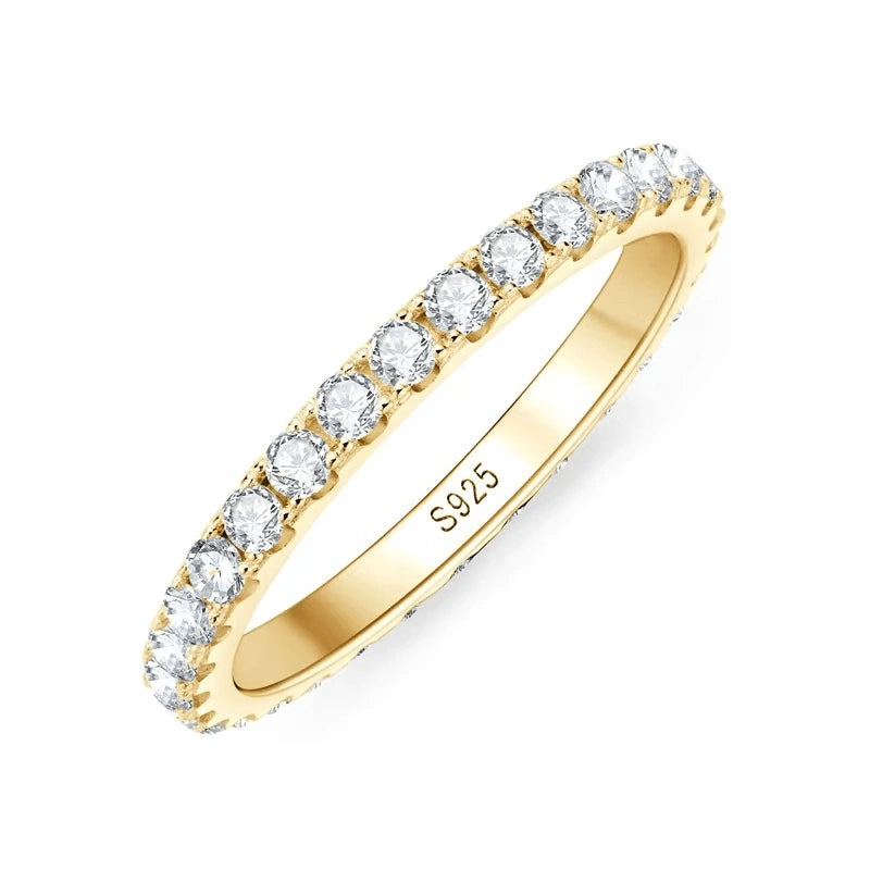Moissanite eternity ring 925 sterling silver 18K yellow gold-plated band with VVS1 round stones in prong setting – Sensitive Stones