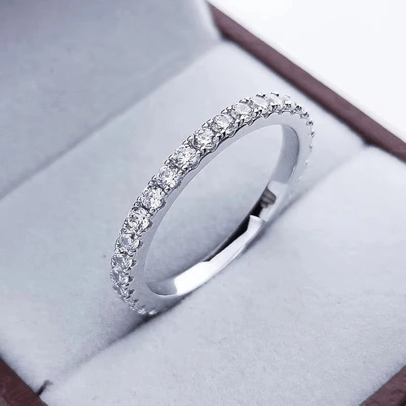 925 silver moissanite eternity ring displayed in jewelry box - Sensitive Stones
