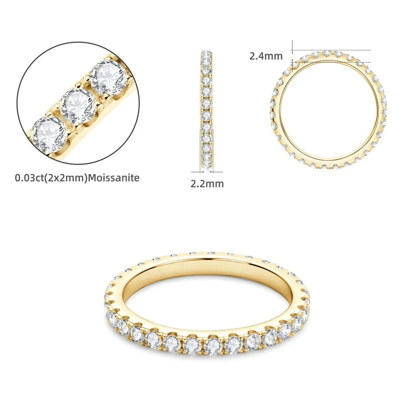Moissanite full eternity ring dimensions 2.2mm width 2mm stones - Sensitive Stones
