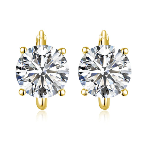 14K gold filled moissanite huggie hoop earrings close-up - 8 hearts 8 arrows precision cut stones - Sensitive Stones