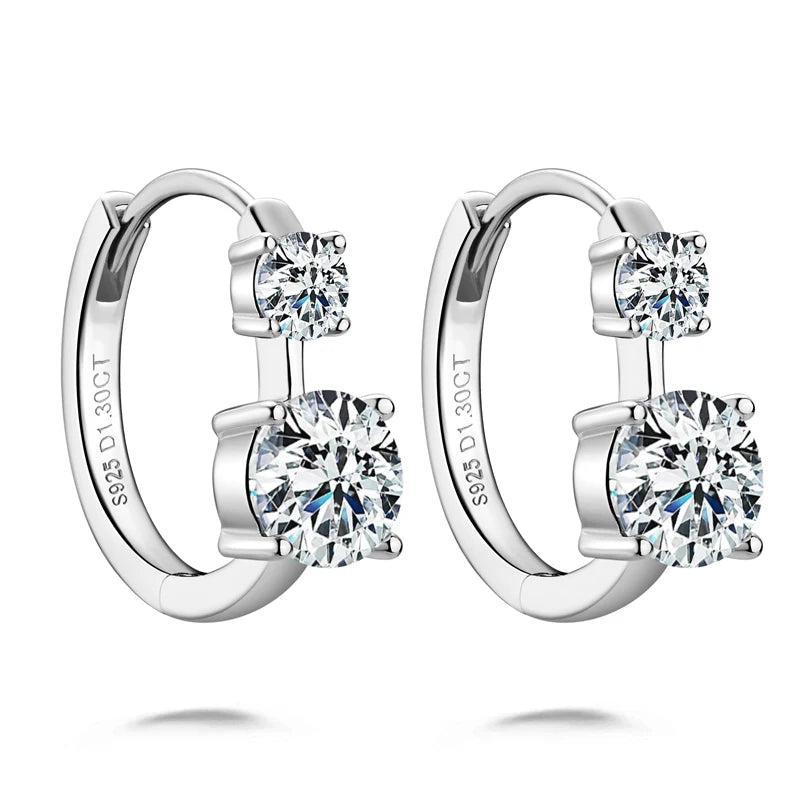 2.6ct moissanite huggie hoop earrings with double stones 925 sterling silver white gold - Sensitive Stones