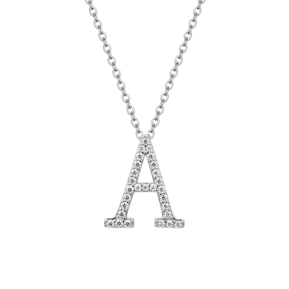 Moissanite Initial Necklace - 18K Gold-Plated Silver Letter Pendant A - Sensitive Stones