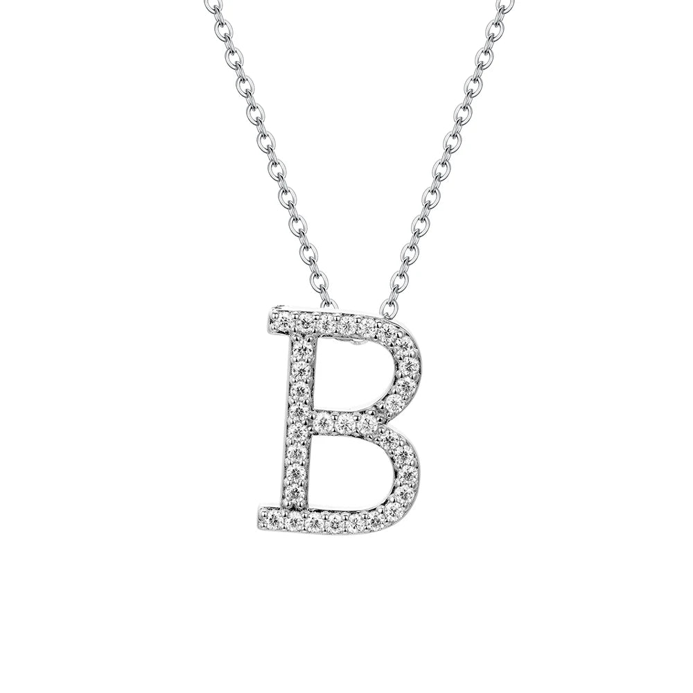 Moissanite Initial Necklace - 18K Gold-Plated Silver Letter Pendant B - Sensitive Stones