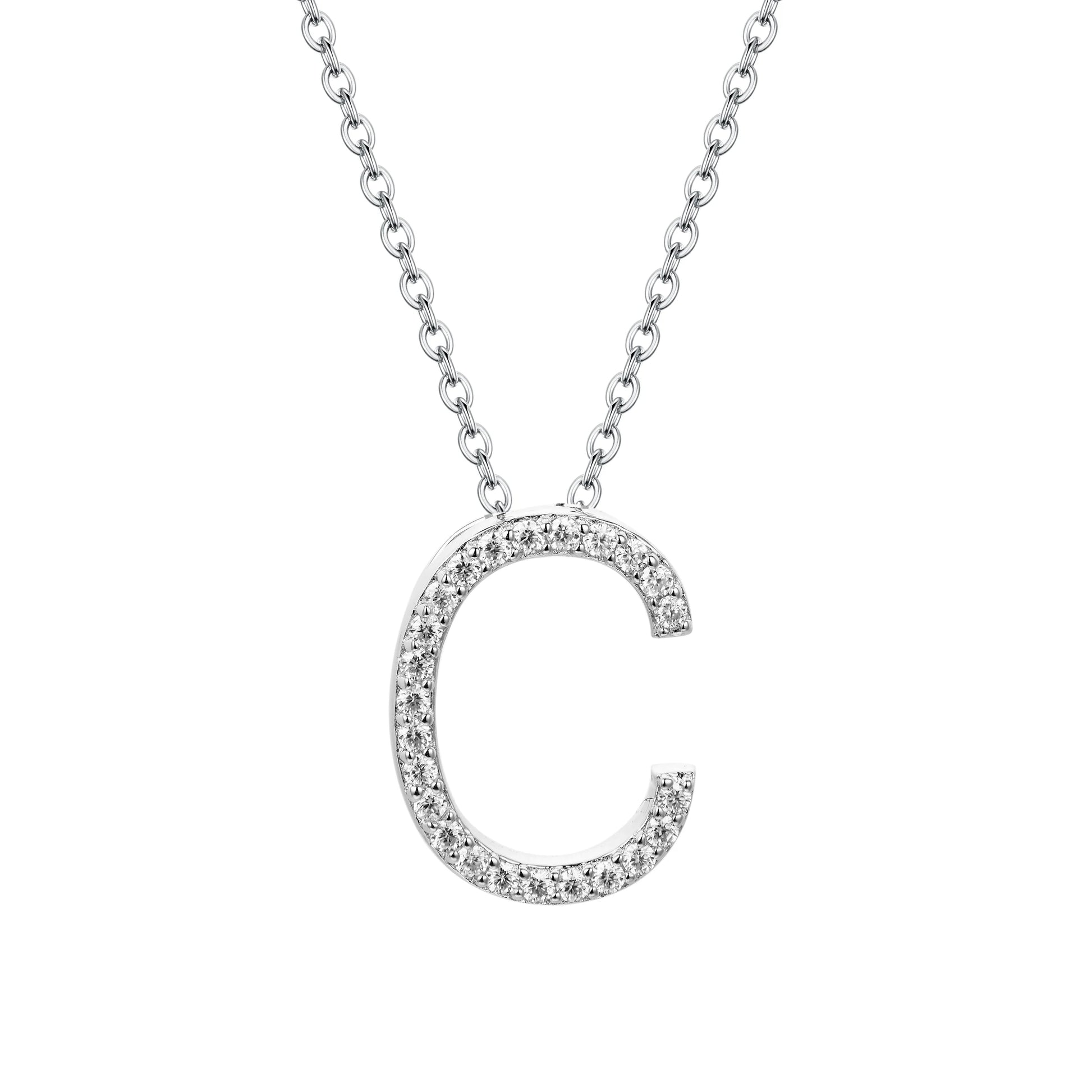 Moissanite Initial Necklace - 18K Gold-Plated Silver Letter Pendant C - Sensitive Stones