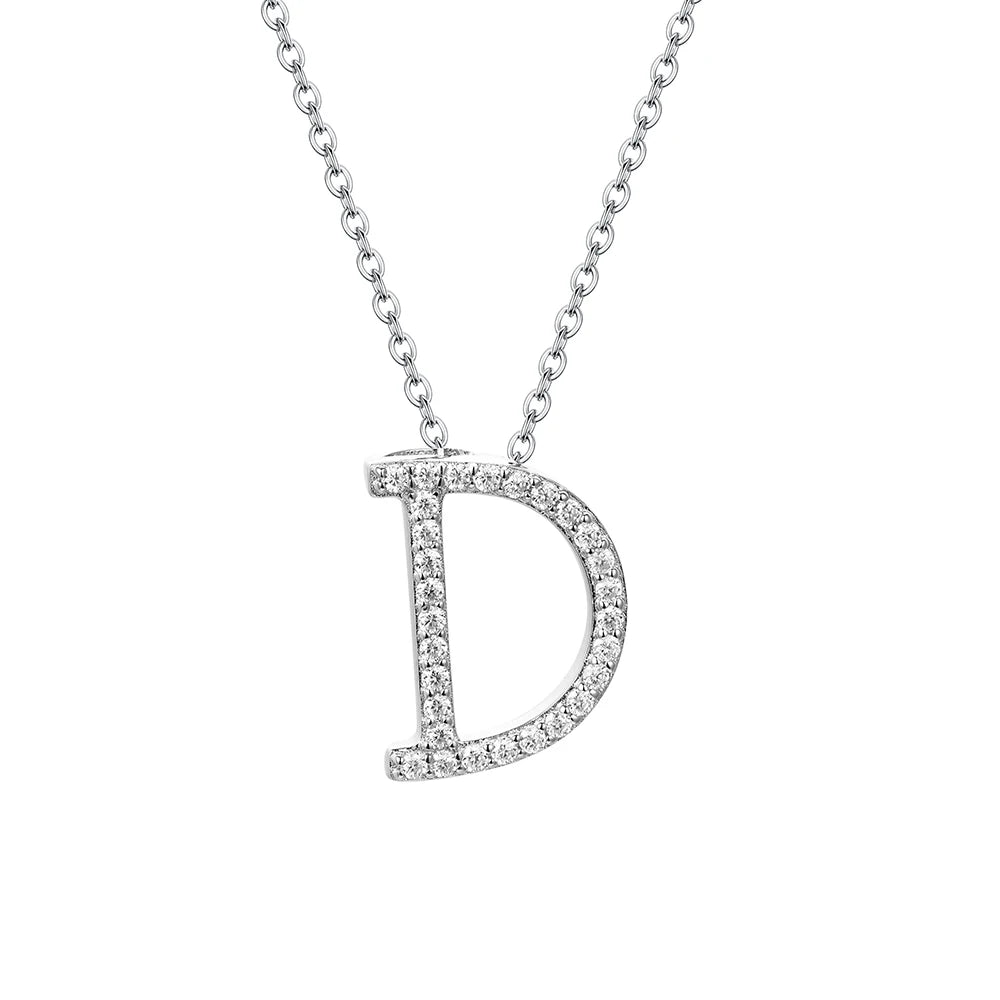 Moissanite Initial Necklace - 18K Gold-Plated Silver Letter Pendant D - Sensitive Stones