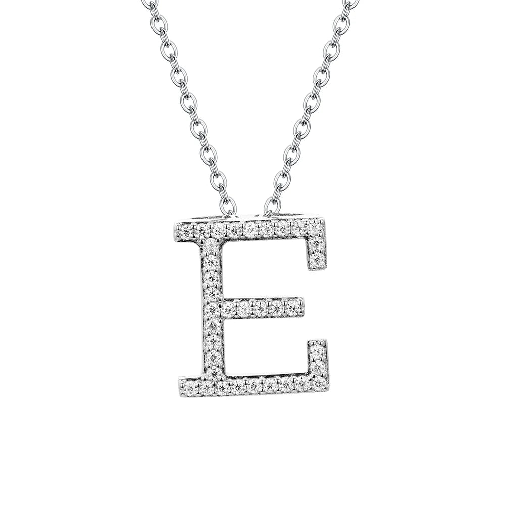 Moissanite Initial Necklace - 18K Gold-Plated Silver Letter Pendant E - Sensitive Stones