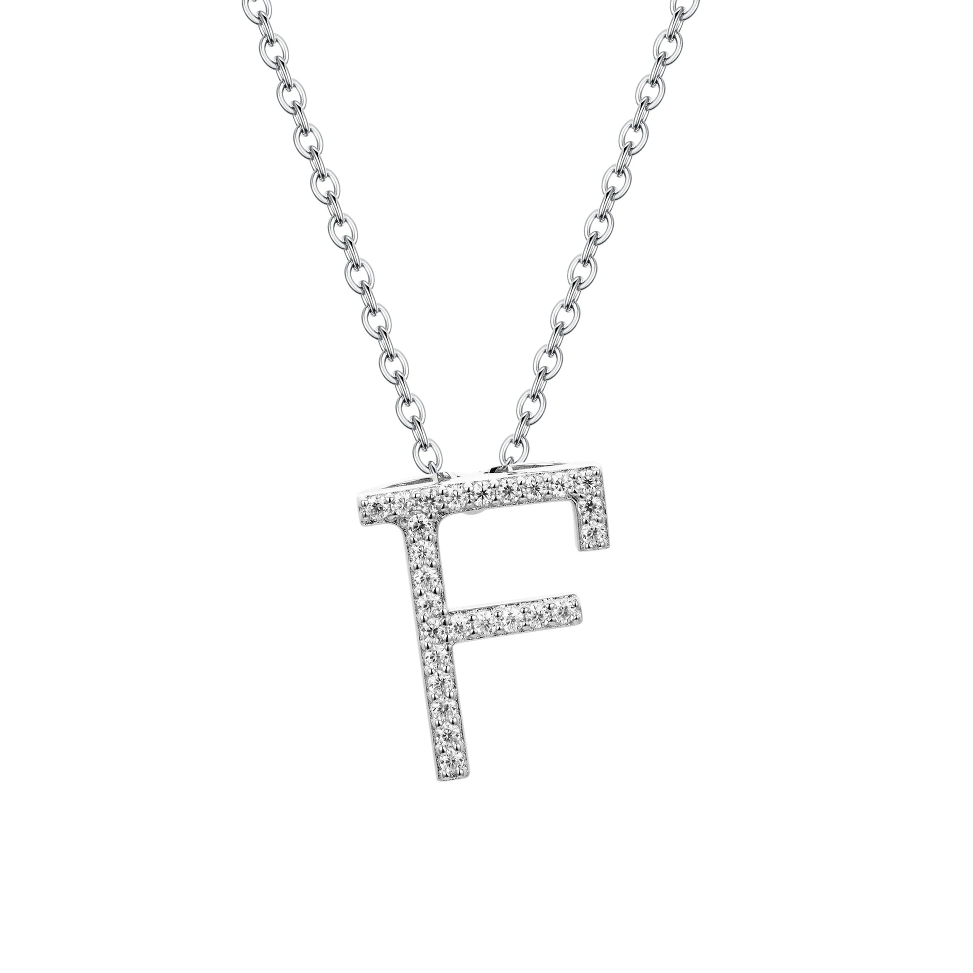 Moissanite Initial Necklace - 18K Gold-Plated Silver Letter Pendant F - Sensitive Stones