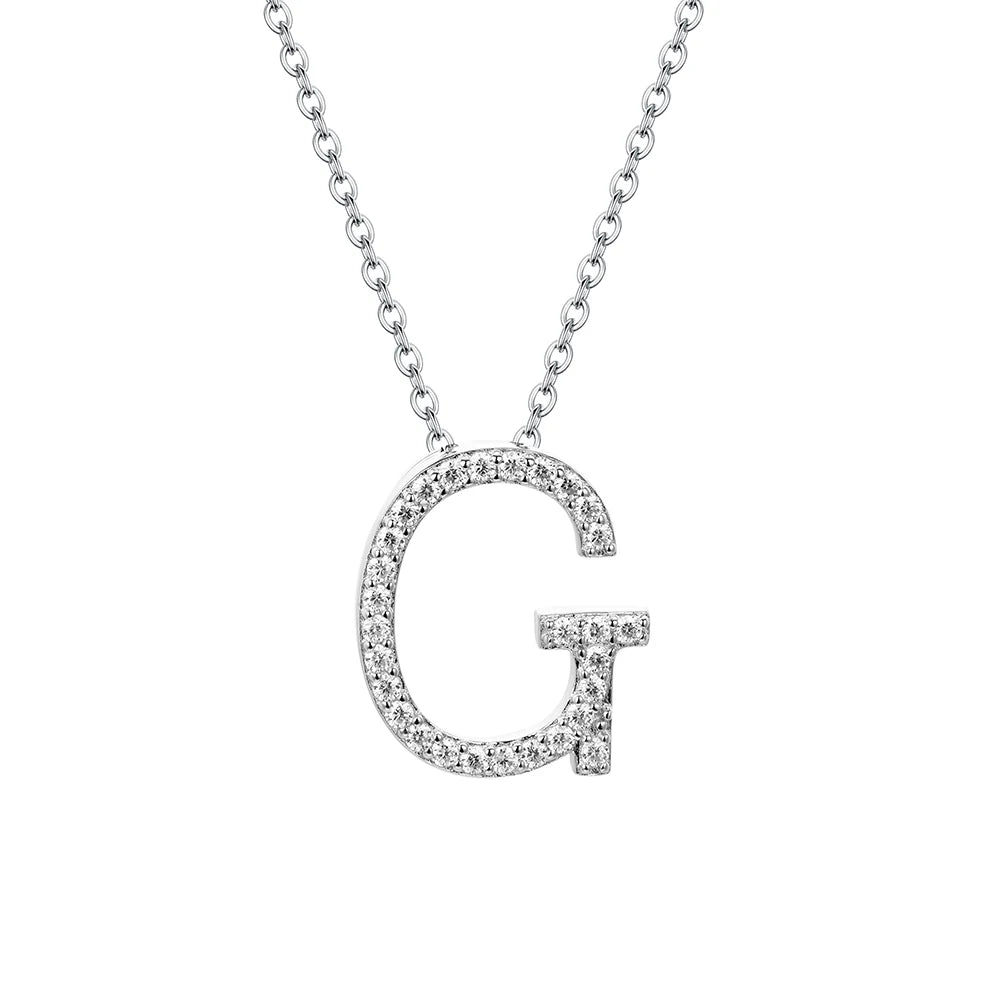 Moissanite Initial Necklace - 18K Gold-Plated Silver Letter Pendant G - Sensitive Stones