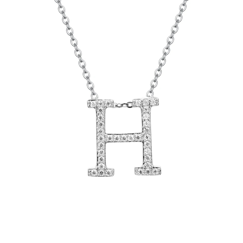 Moissanite Initial Necklace - 18K Gold-Plated Silver Letter Pendant H - Sensitive Stones