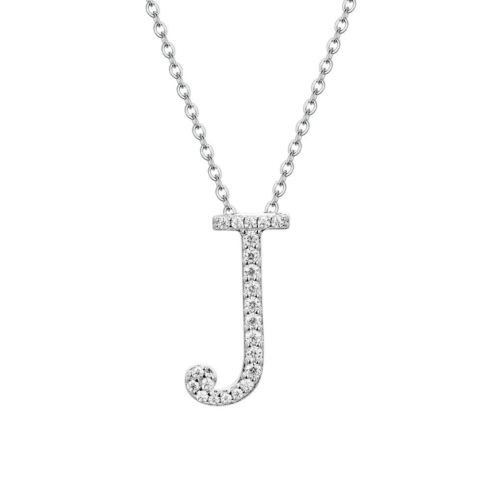 Moissanite Initial Necklace - 18K Gold-Plated Silver Letter Pendant J - Sensitive Stones