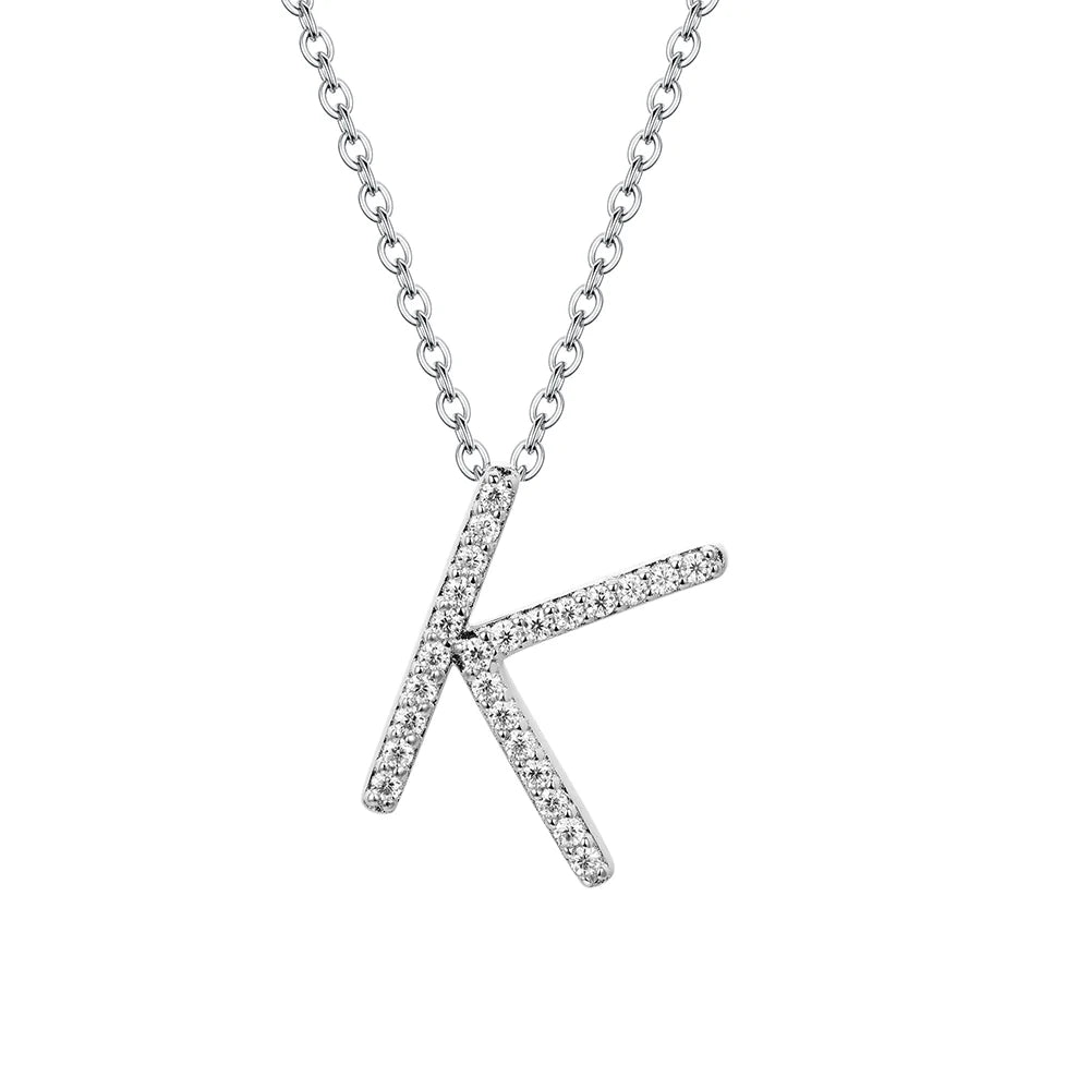 Moissanite Initial Necklace - 18K Gold-Plated Silver Letter Pendant K - Sensitive Stones