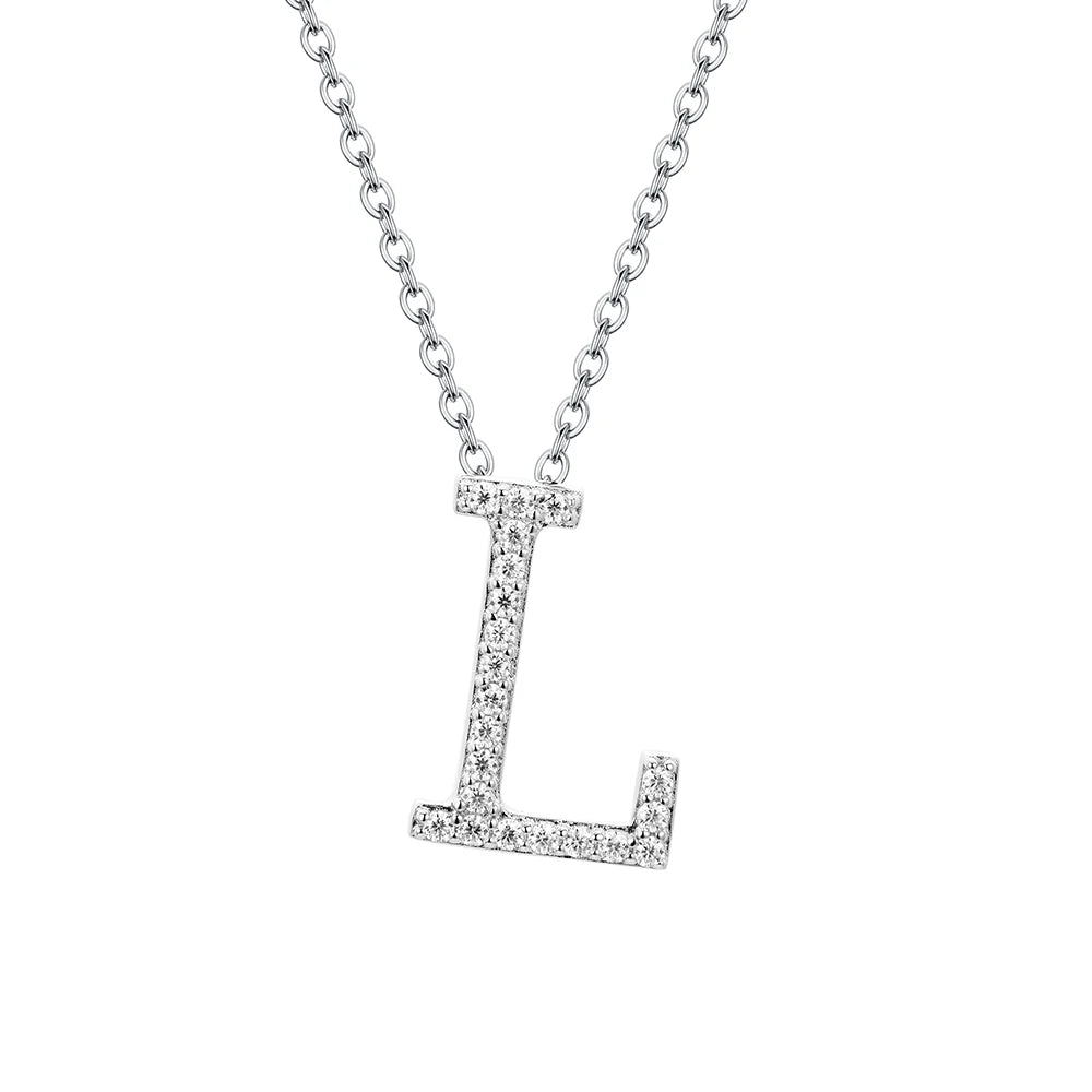 Moissanite Initial Necklace - 18K Gold-Plated Silver Letter Pendant L - Sensitive Stones