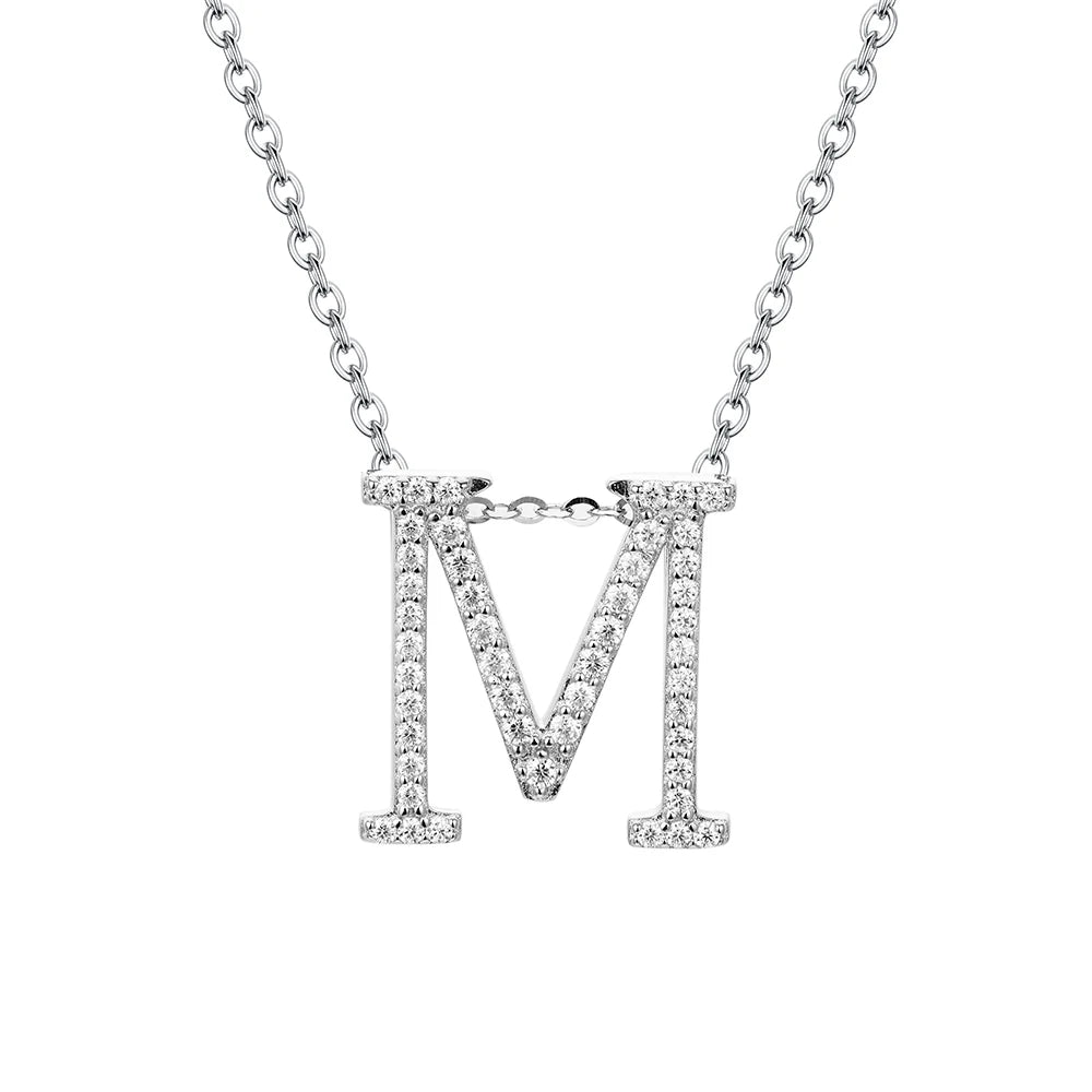 Moissanite Initial Necklace - 18K Gold-Plated Silver Letter Pendant M- Sensitive Stones