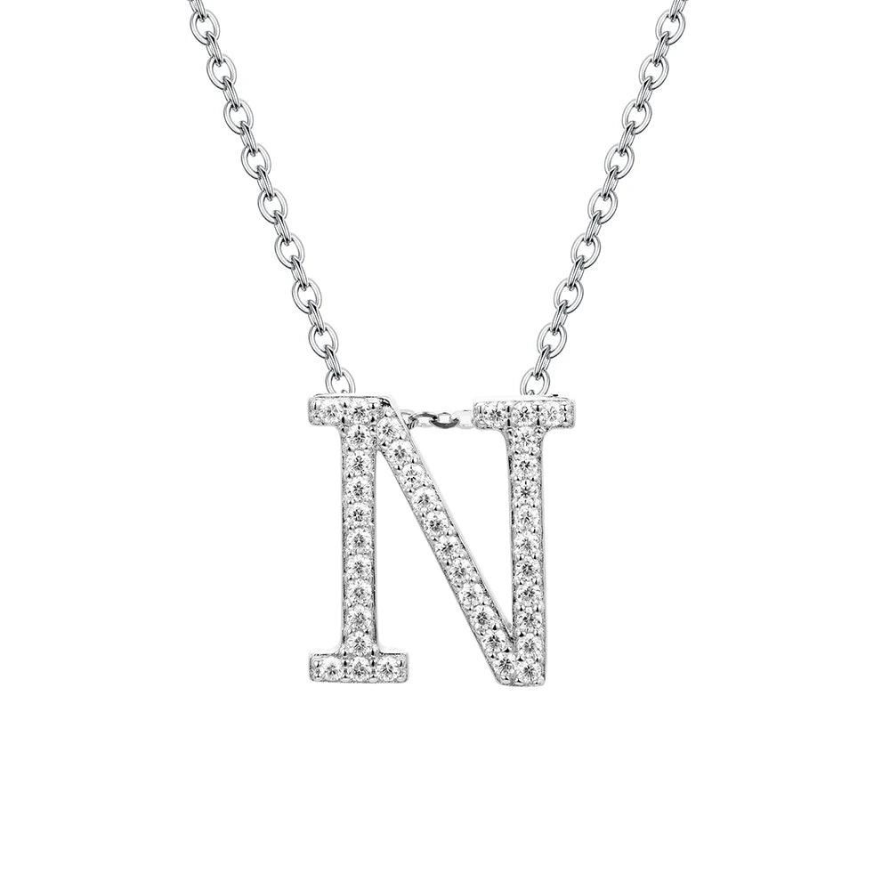 Moissanite Initial Necklace - 18K Gold-Plated Silver Letter Pendant N - Sensitive Stones