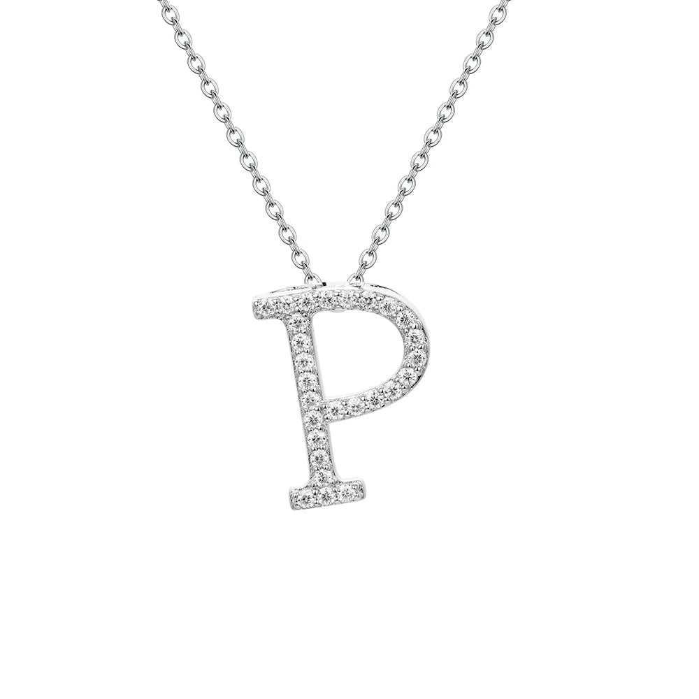 Moissanite Initial Necklace - 18K Gold-Plated Silver Letter Pendant P - Sensitive Stones