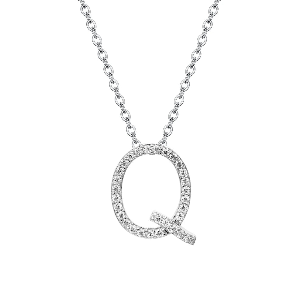 Moissanite Initial Necklace - 18K Gold-Plated Silver Letter Pendant Q- Sensitive Stones