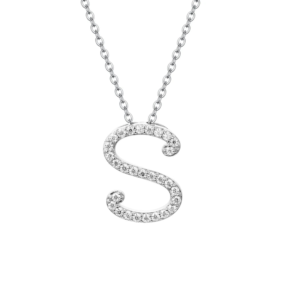 Moissanite Initial Necklace - 18K Gold-Plated Silver Letter Pendant S - Sensitive Stones