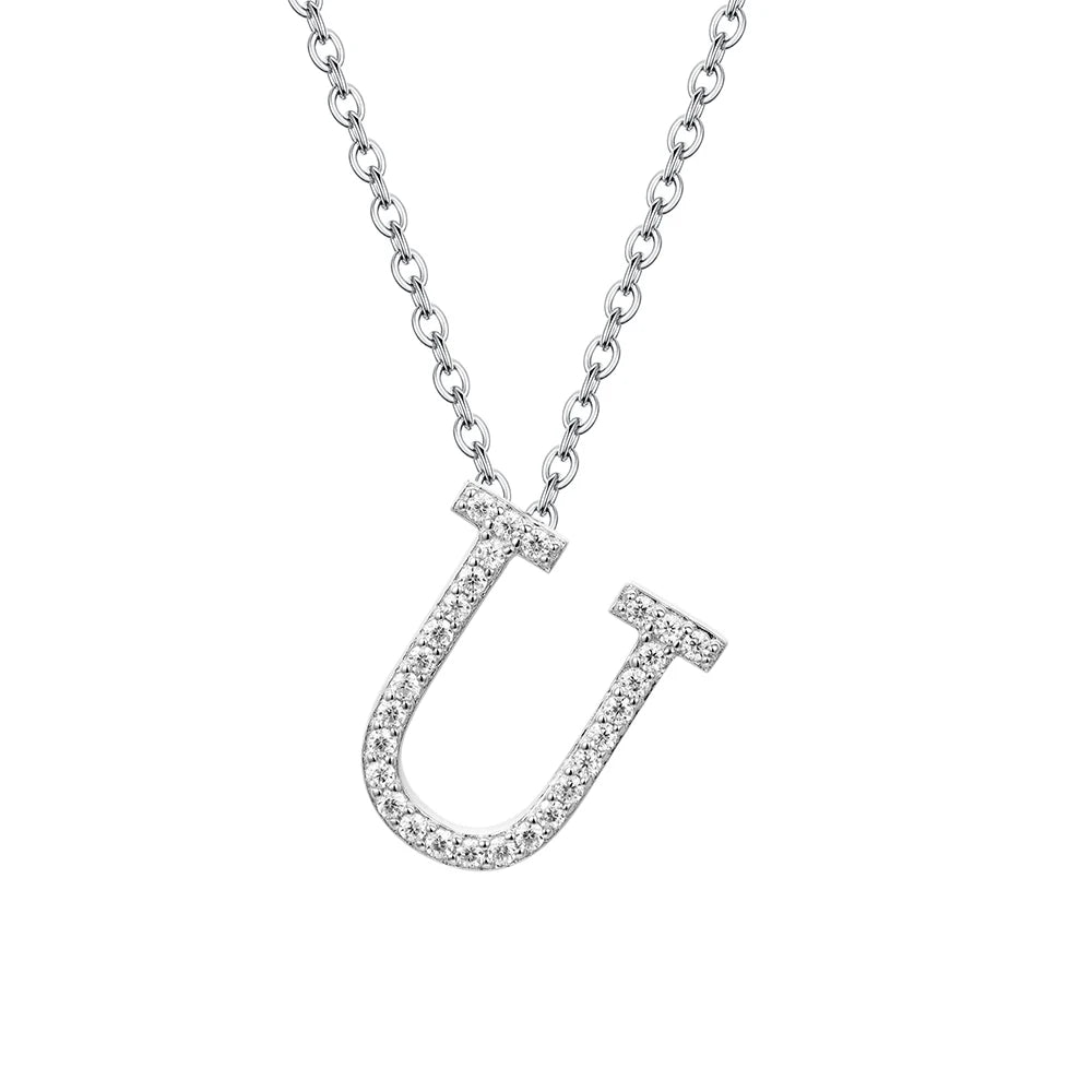 Moissanite Initial Necklace - 18K Gold-Plated Silver Letter Pendant U - Sensitive Stones