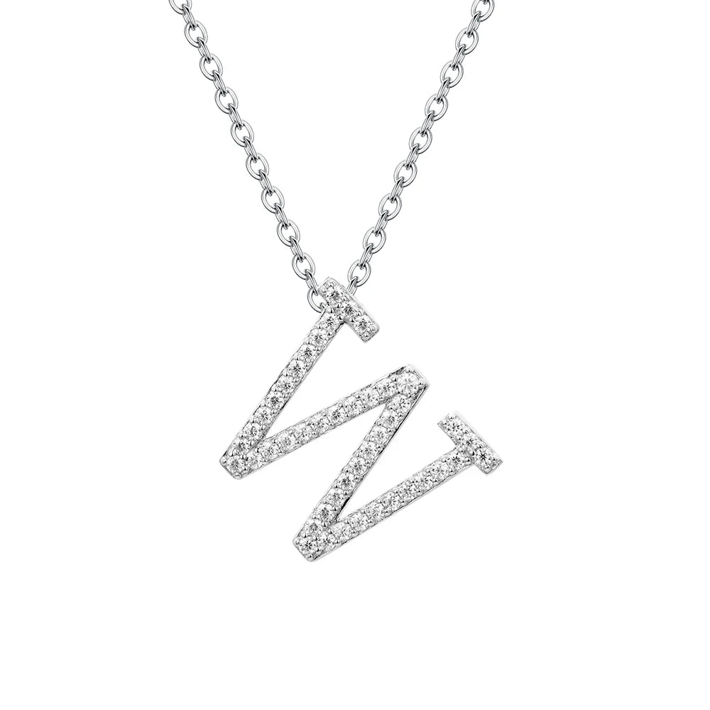 Moissanite Initial Necklace - 18K Gold-Plated Silver Letter Pendant W - Sensitive Stones