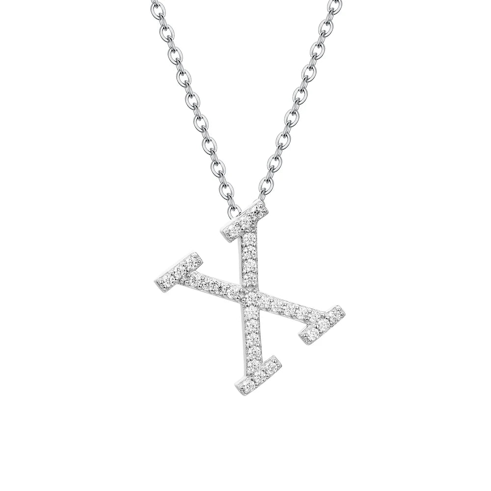 Moissanite Initial Necklace - 18K Gold-Plated Silver Letter Pendant X - Sensitive Stones