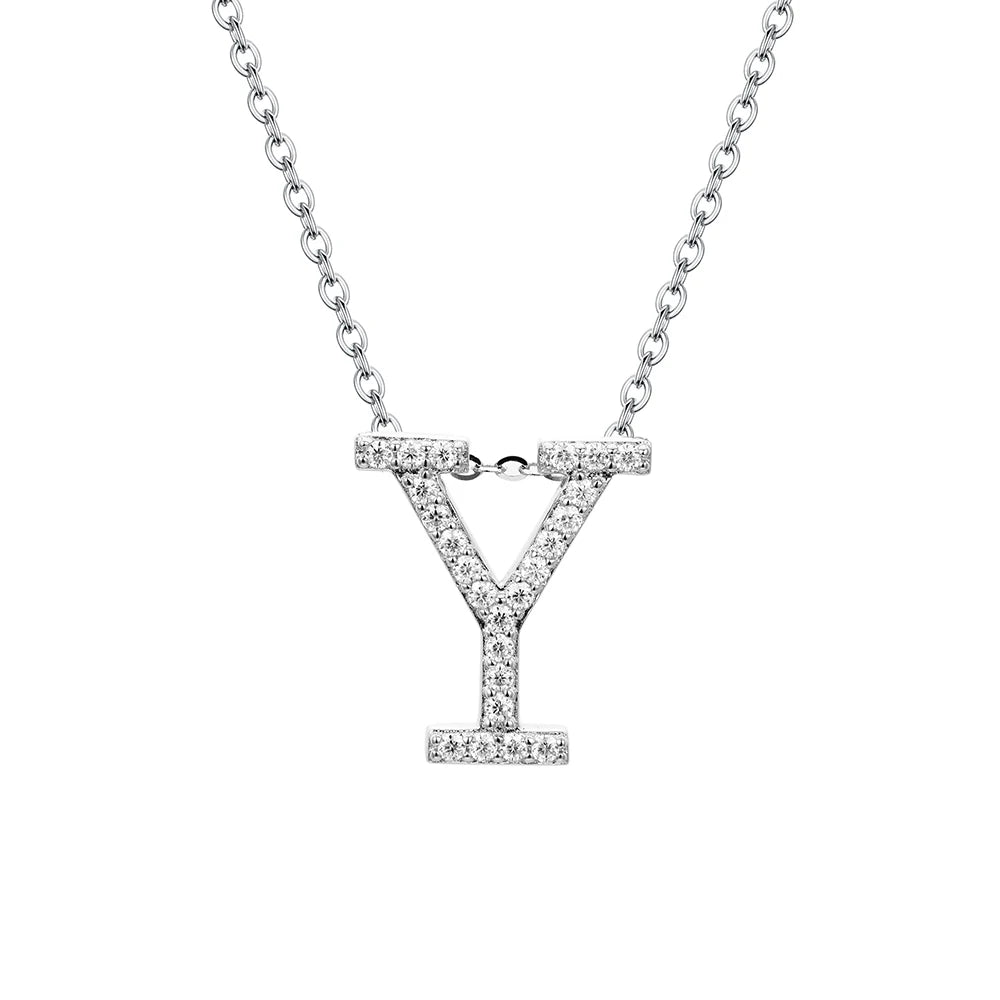 Moissanite Initial Necklace - 18K Gold-Plated Silver Letter Pendant Y - Sensitive Stones