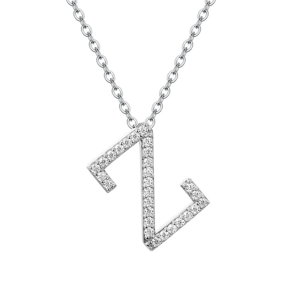 Moissanite Initial Necklace - 18K Gold-Plated Silver Letter Pendant Z - Sensitive Stones