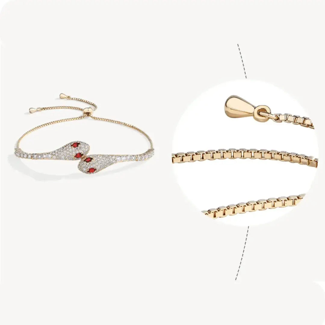 Double head moissanite snake bracelet in gold plating with chain and clasp detail – Sensitive Stones