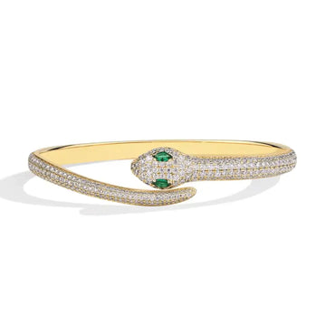 Gold plated moissanite snake cuff bracelet with green nano accents – Sensitive Stones