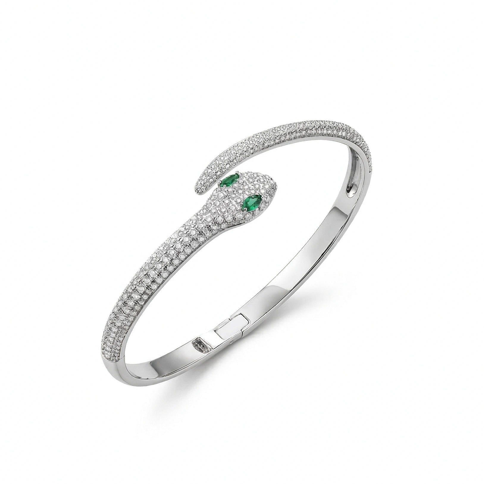 Moissanite snake bracelet in 925 silver with lab-emerald accent stones  – Sensitive Stones