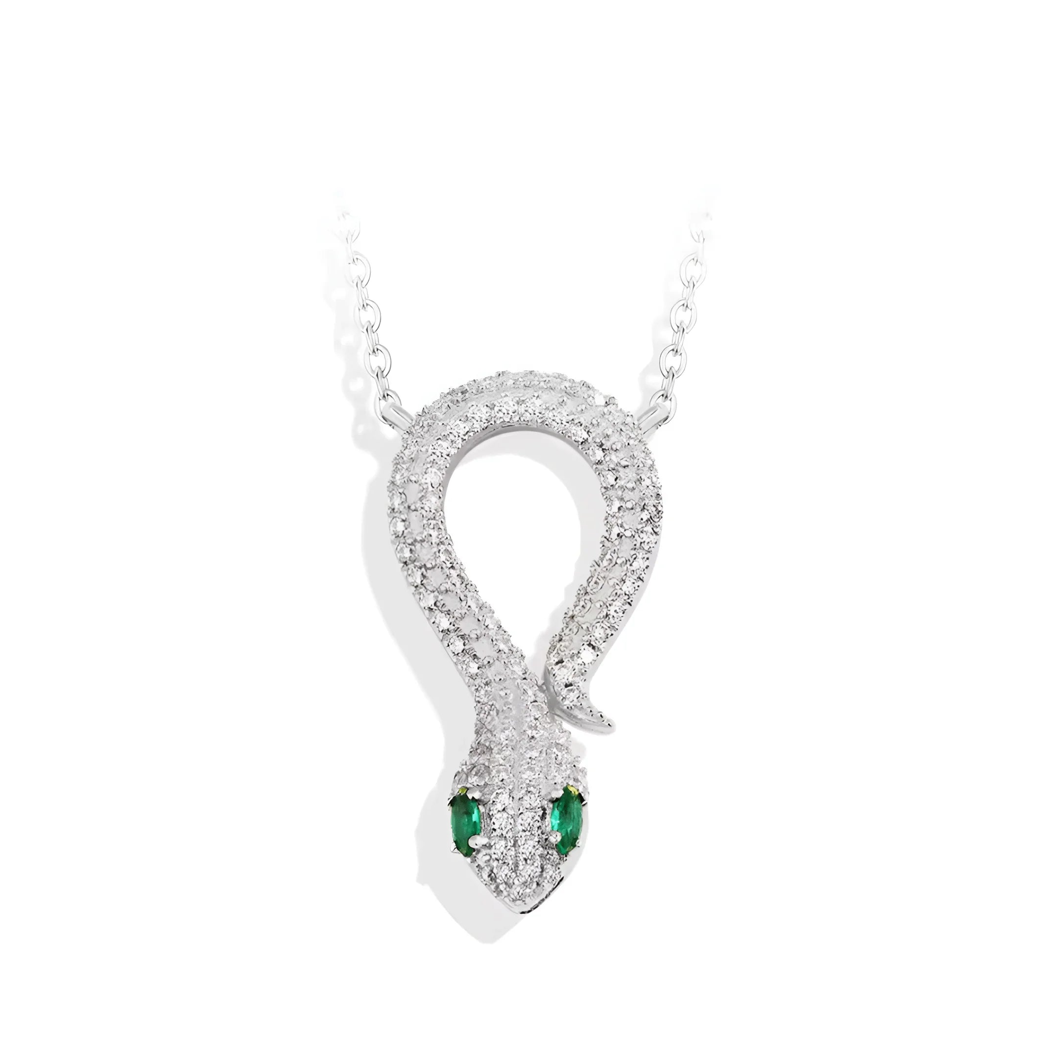 Sterling silver Moissanite Snake Pendant Necklace with vivid green nano eyes - Sensitive Stones