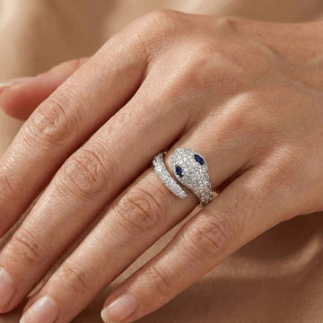 Sapphire-Eyed Moissanite Snake Ring