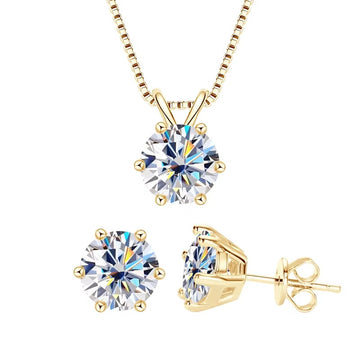 Silver moissanite solitaire necklace and matching stud earrings in yellow gold finish- Sensitive Stones