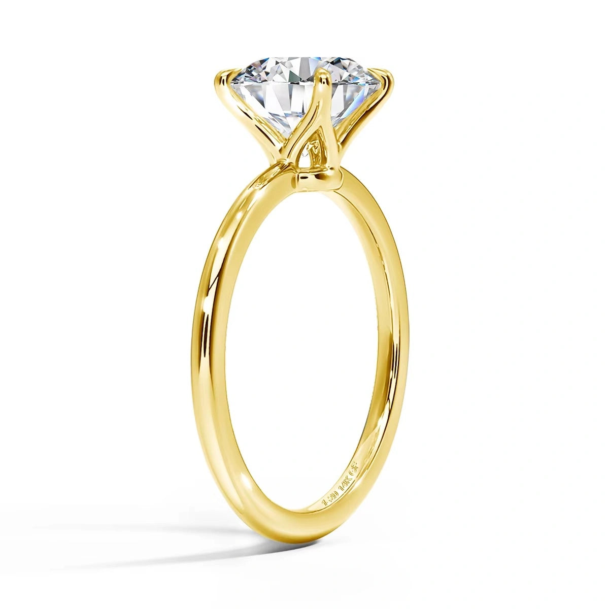 14K gold filled moissanite solitaire ring side view - 4-prong setting detail - Sensitive Stones